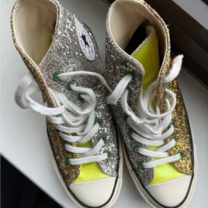 JW ANDERSON X Converse Silver Glitter High-Tops with Neon Yellow